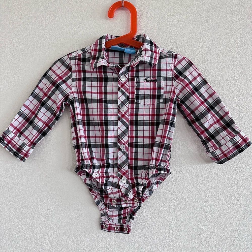 Disney Baby Button Up Collared Long Sleeve Shirt Onesie 9-12 months